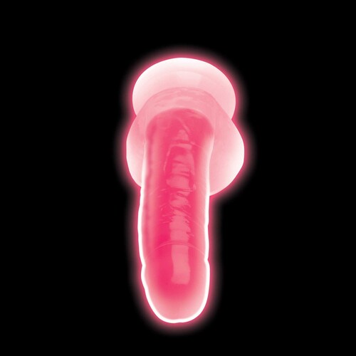 7 Glow-in-the-Dark Silicone Dildo w Balls pink glowing