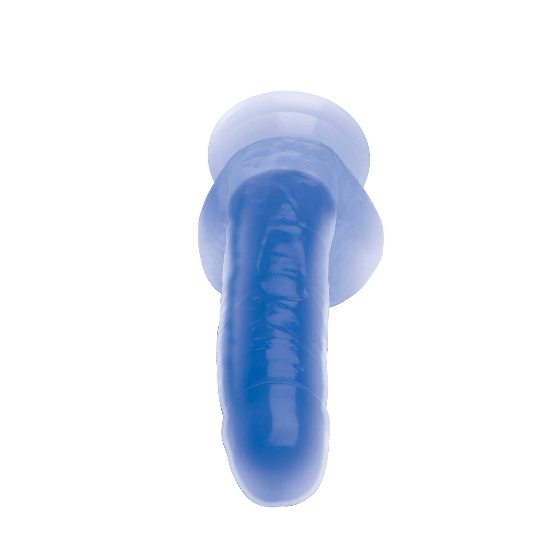 7 Glow-in-the-Dark Silicone Dildo w Balls blue tip end forward