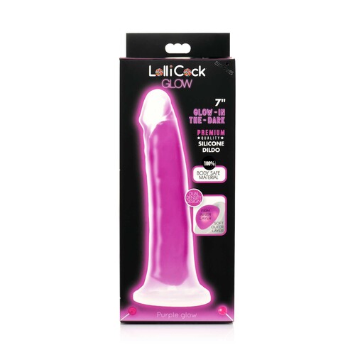 7 Glow-in-the-Dark Silicone Dildo w Balls purple box