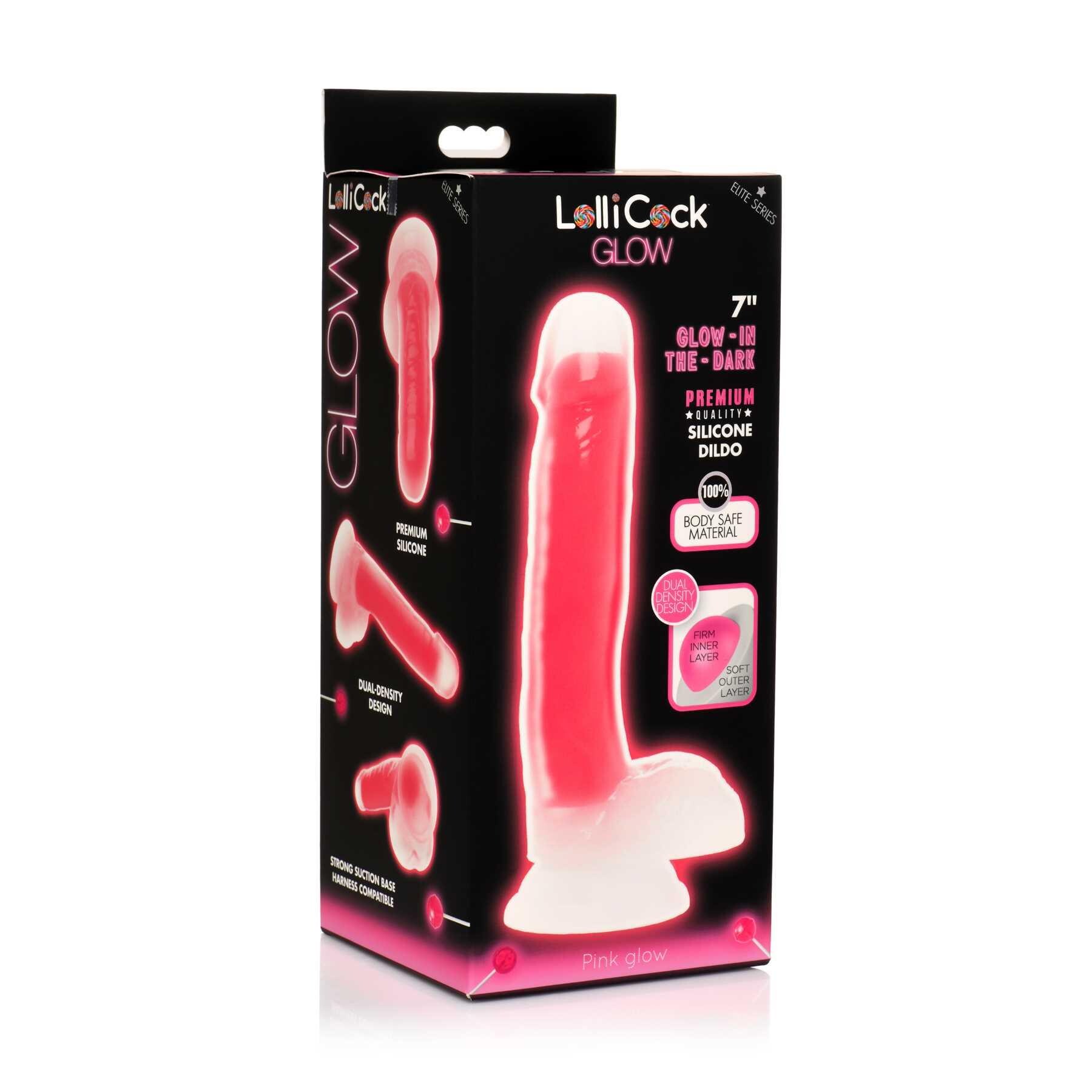 7 Glow-in-the-Dark Silicone Dildo w Balls pink box