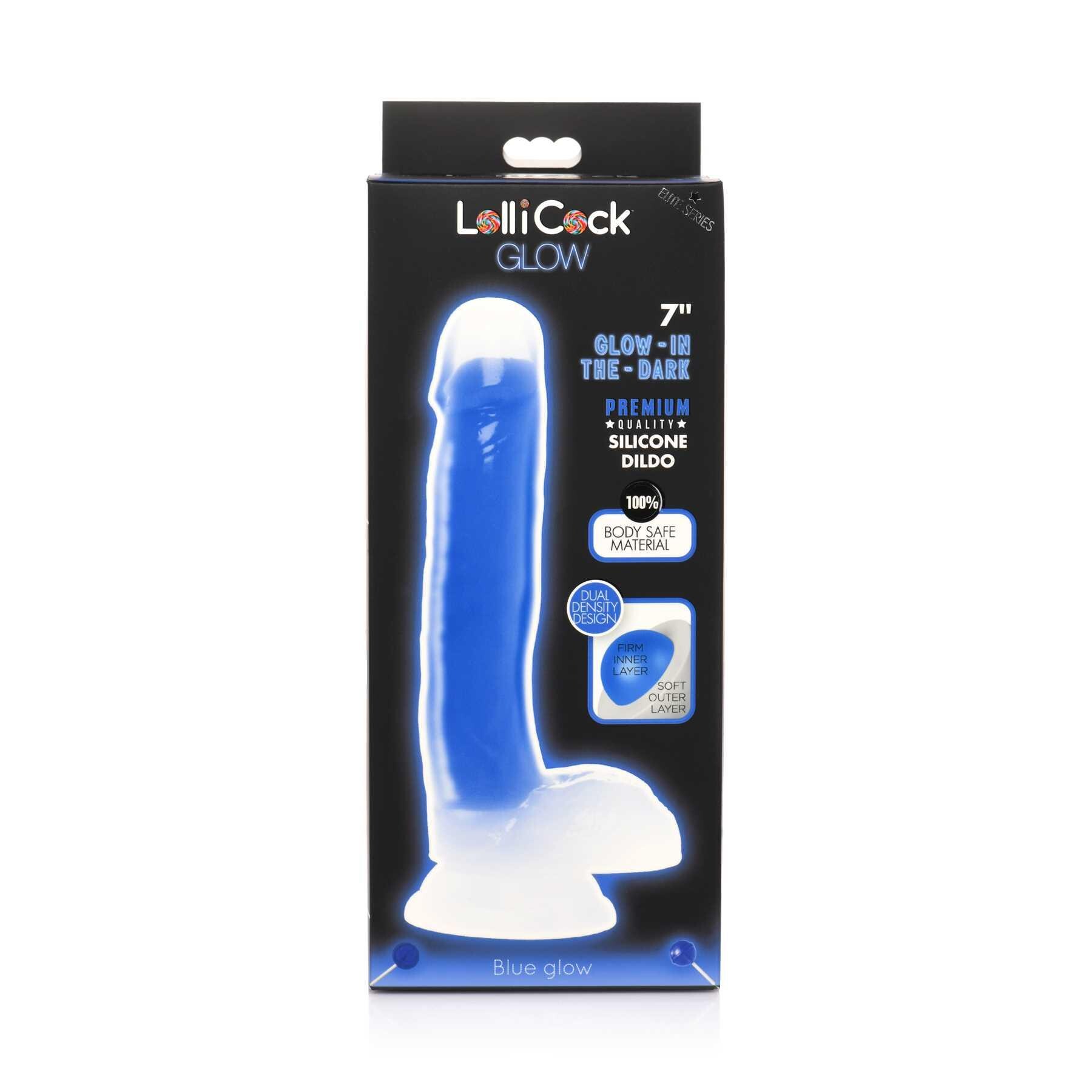 7 Glow-in-the-Dark Silicone Dildo w Balls blue box