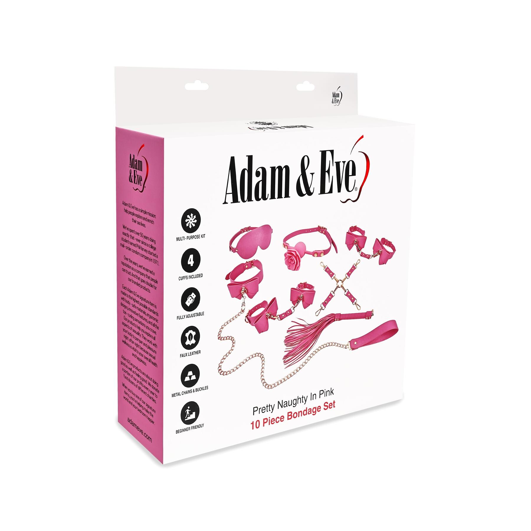 Adam & Eve Pretty Naughty In Pink 10 Piece Bondage Set front of box