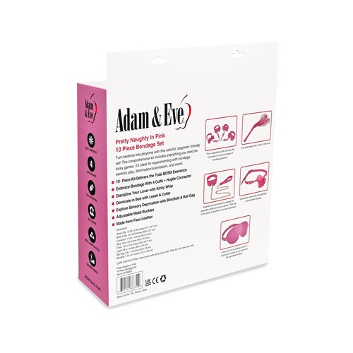 Adam & Eve Pretty Naughty In Pink 10 Piece Bondage Set back of box