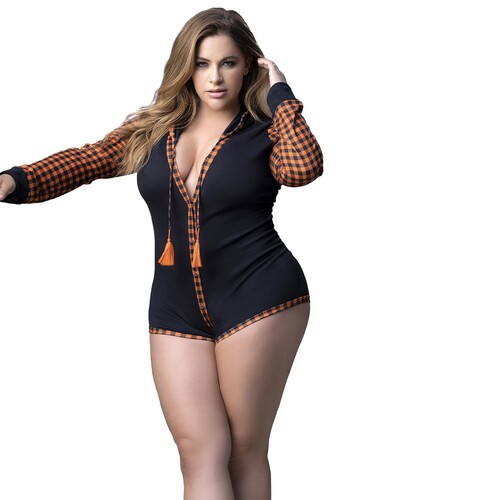 Long Sleeve Cheeky Sleep Romper with Hoodie queen front