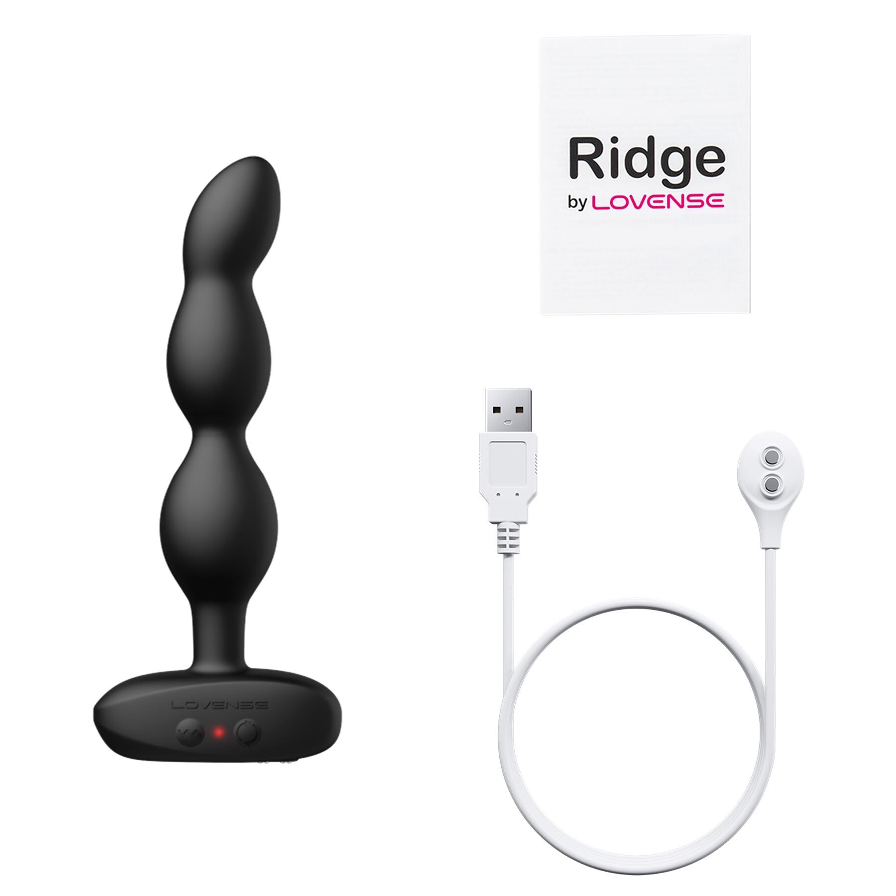 Lovense Ridge Bluetooth Rotating Anal Vibrator with charger and manual
