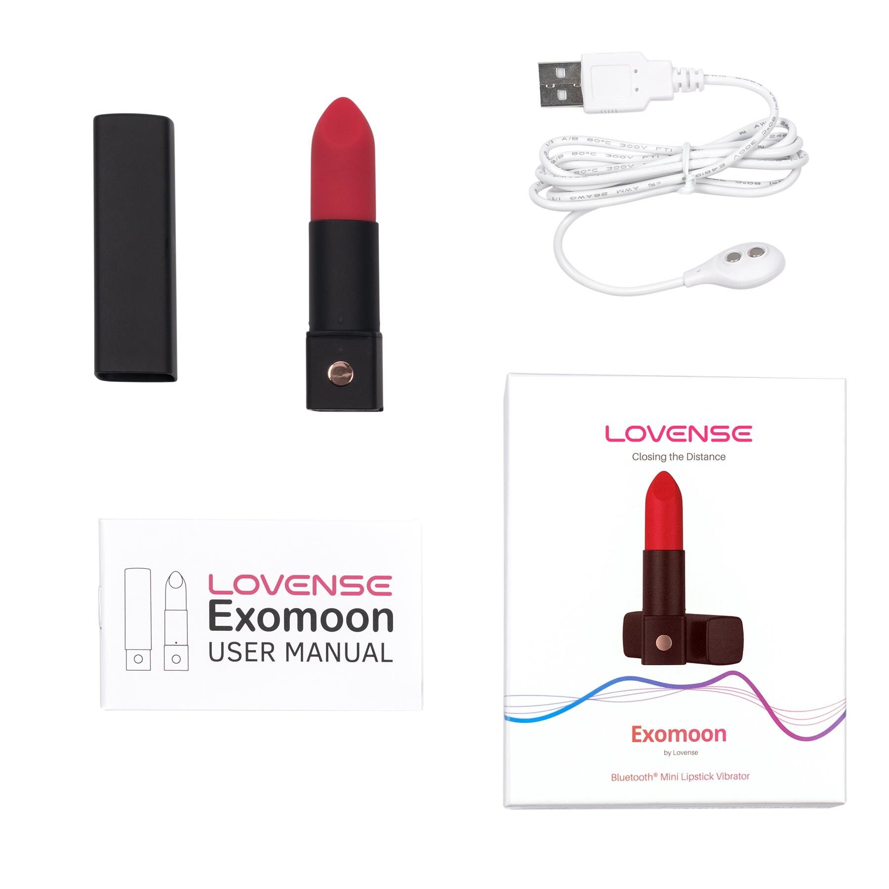 Lovense Bluetooth Exomoon Lipstick Vibrator with charger and manual