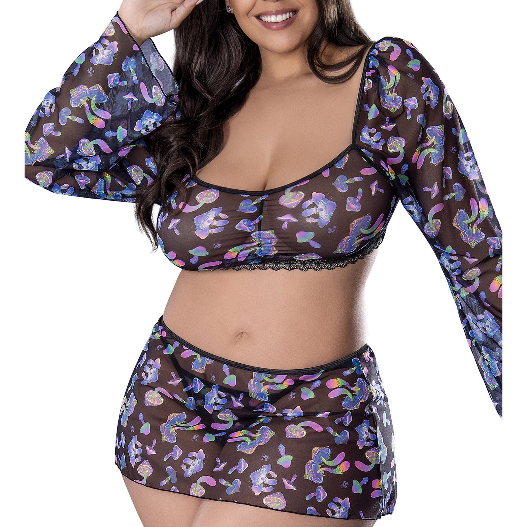 Hazy Dayz Shroomz  Crop Top, Skirt & G-String  front queen cropped