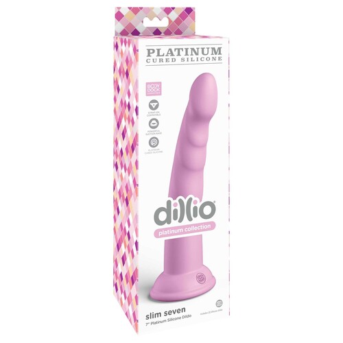 Dillio Platinum Slim 7 Silicone Dildo pink box