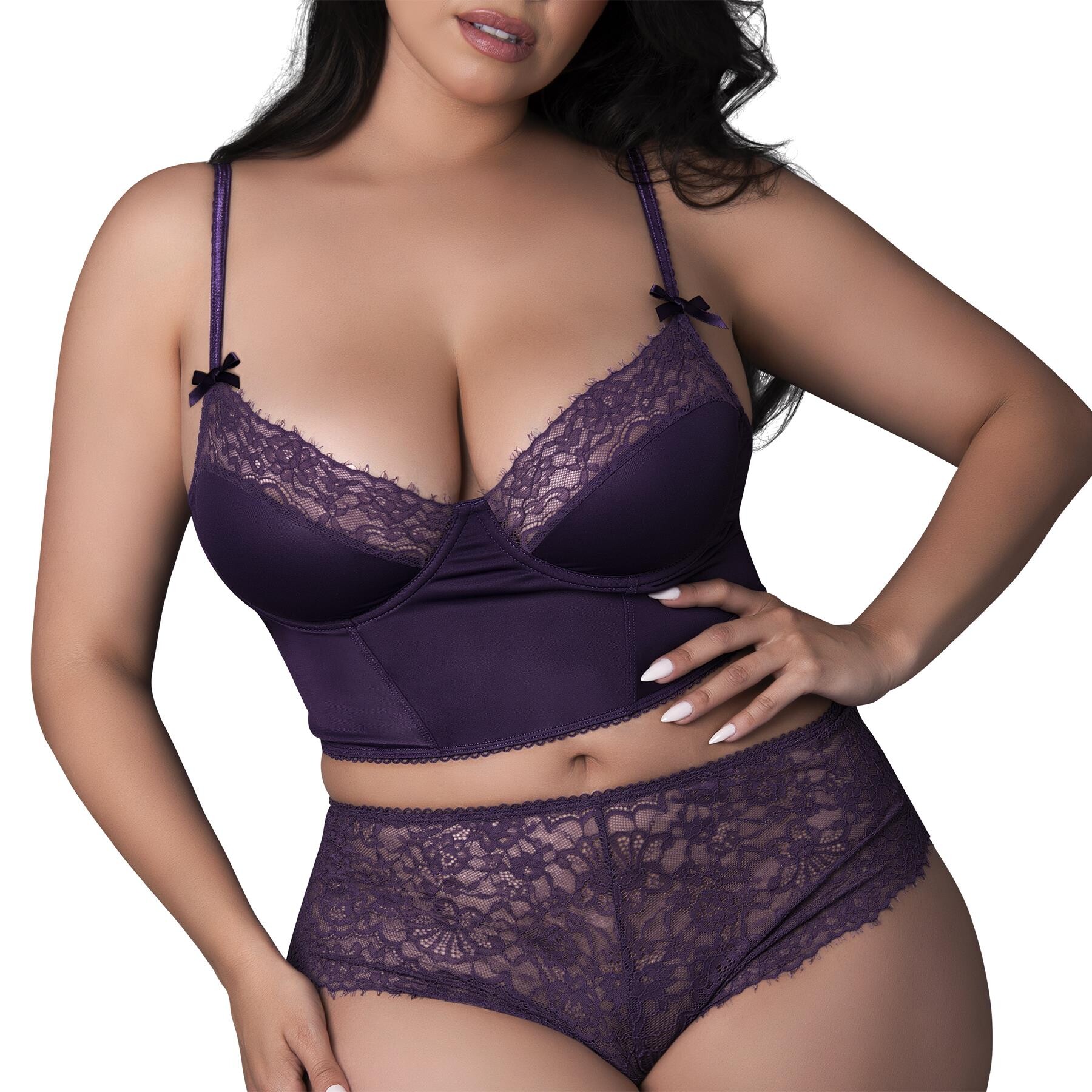 Leather & Lace Balconette Bustier & Cheeky Short queen front cropped