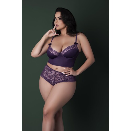 Leather & Lace Balconette Bustier & Cheeky Short queen front