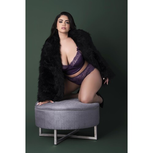 Leather & Lace Balconette Bustier & Cheeky Short queen front