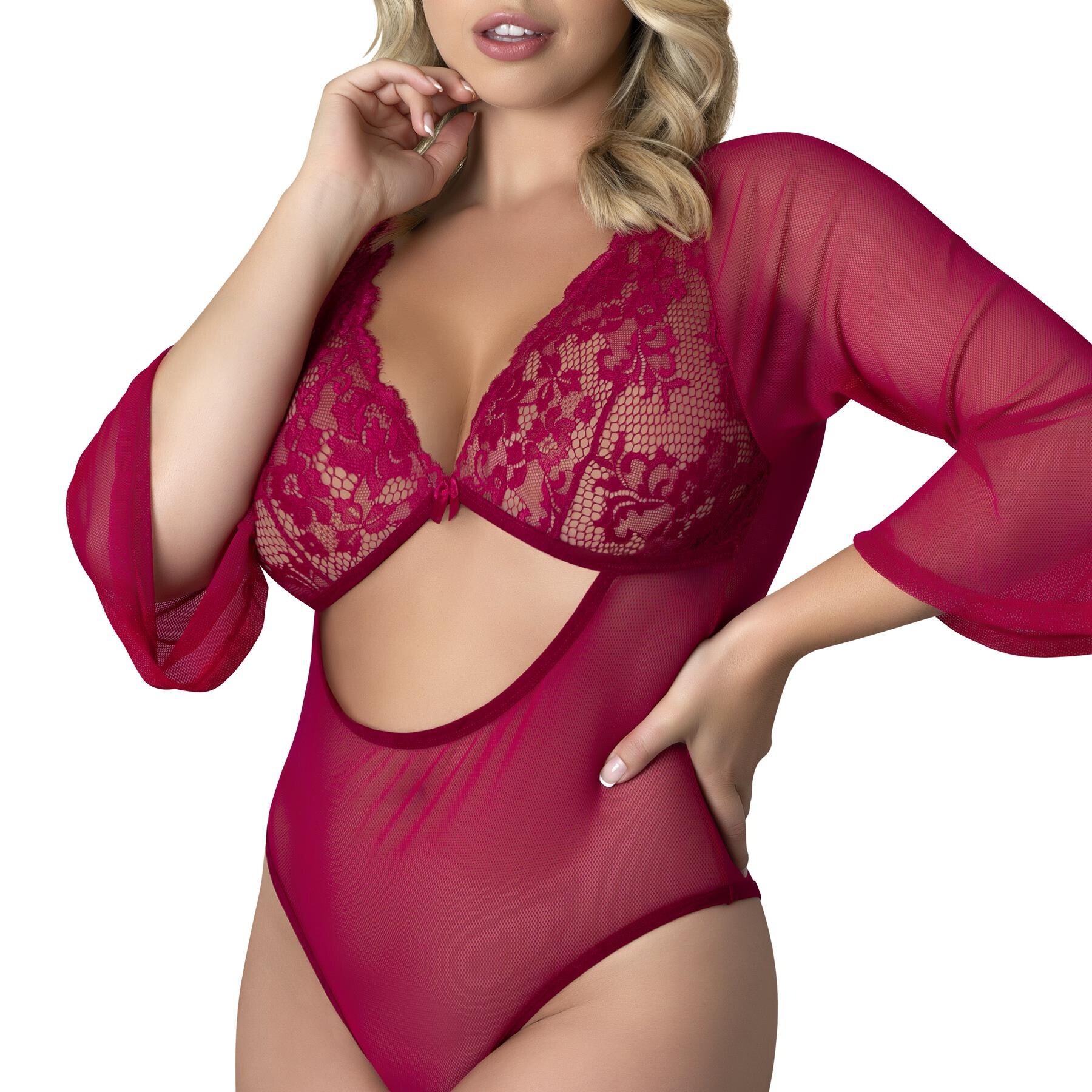 Black Cherry  3/4 Sleeve Playsuit queen front cropped