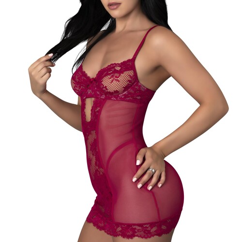 Black Cherrry Demi Cup Chemise & Thong Set