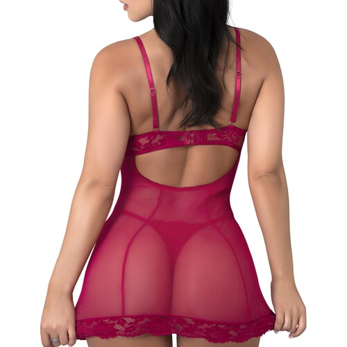 Black Cherrry Demi Cup Chemise & Thong Set