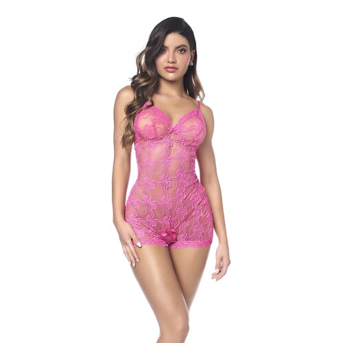 Tied with Desire :Romper with Peek-A-Boo Crotch pink front