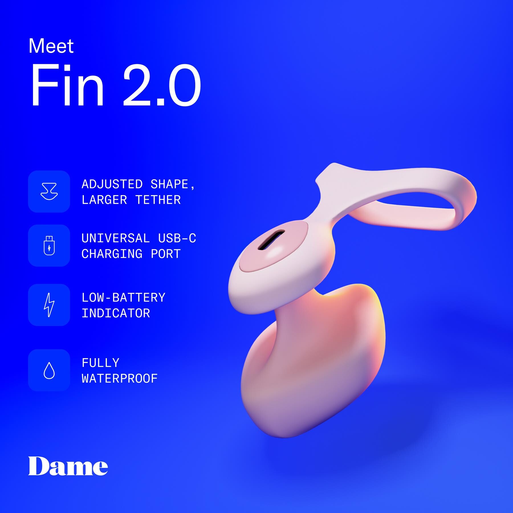 Dame Fin Finger Vibrator features 3