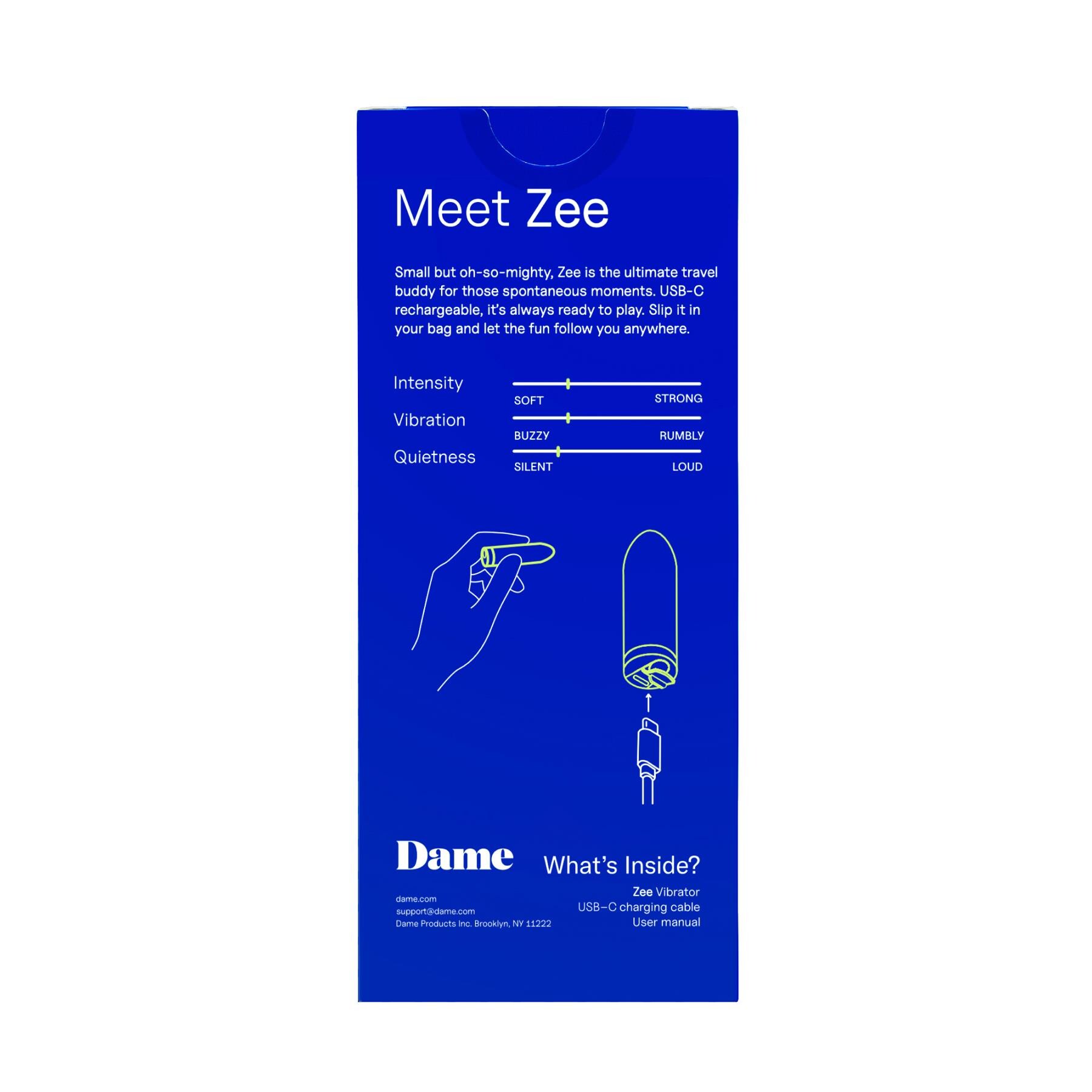 Dame Zee Bullet Vibrator back of package
