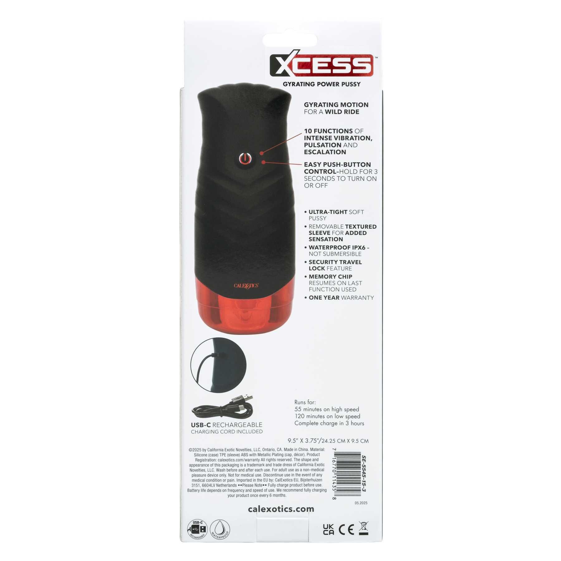 Xcess Gyrating Power Pussy Stroker back of package