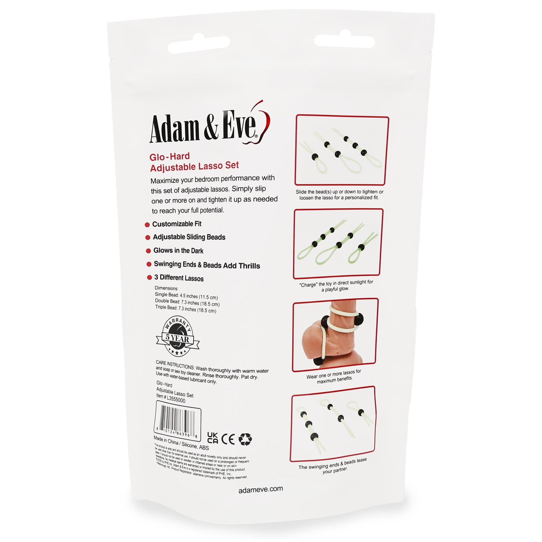 Adam & Eve Glo-Hard Adjustable Lasso - Packaging - Back