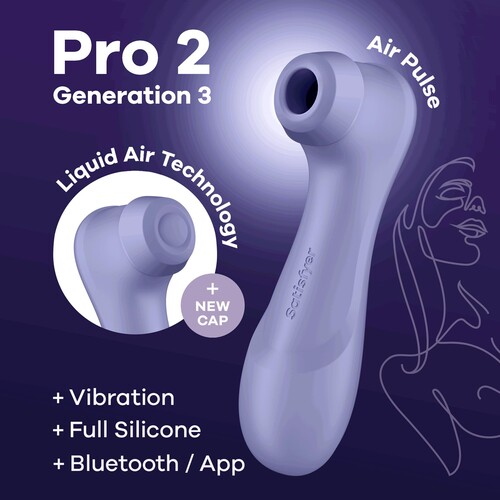 Satisfyer Pro 2 Gen 3 Liquid Air Clitoral Stimulator with Bluetooth - Features color lilac