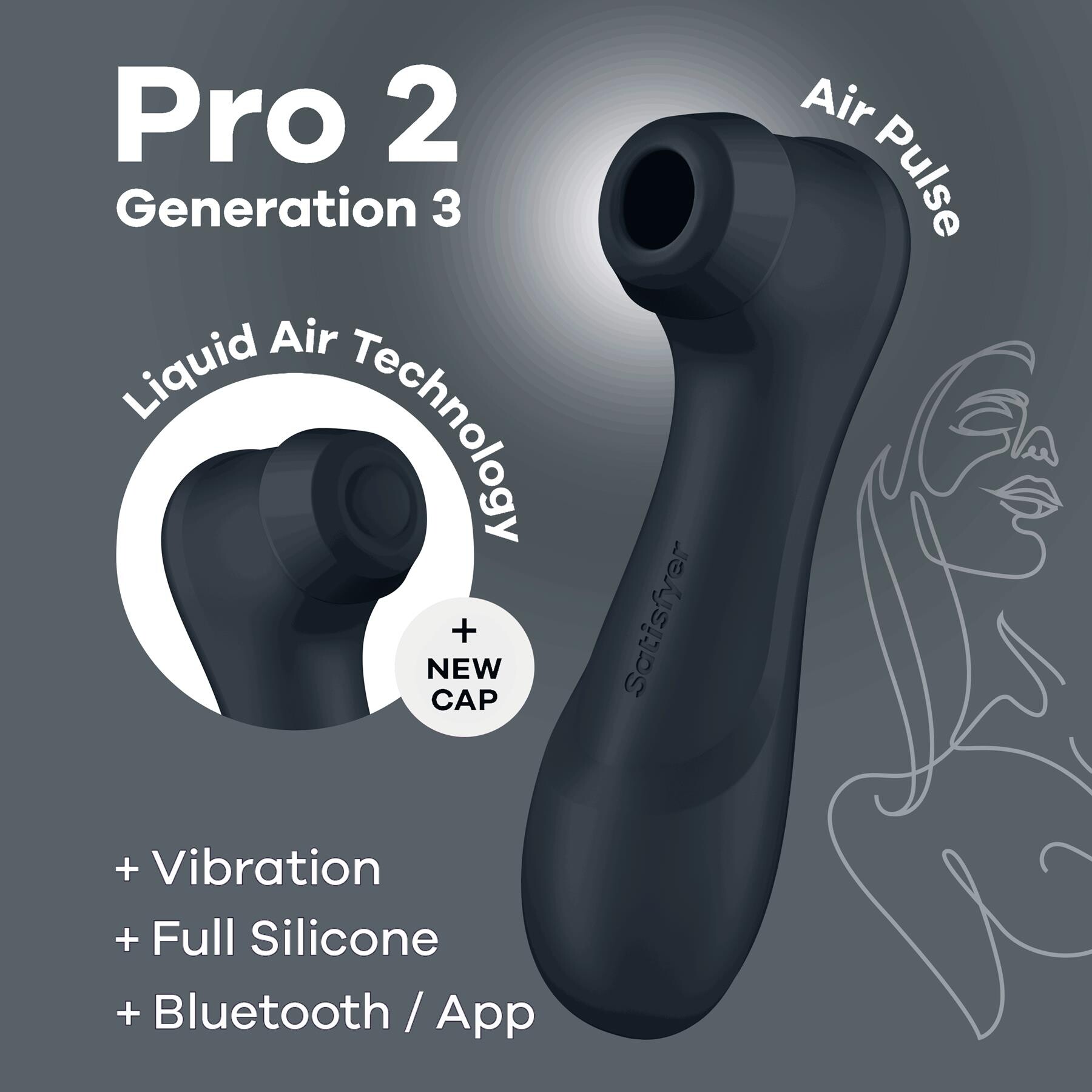 Satisfyer Pro 2 Gen 3 Liquid Air Clitoral Stimulator with Bluetooth - Features color gray