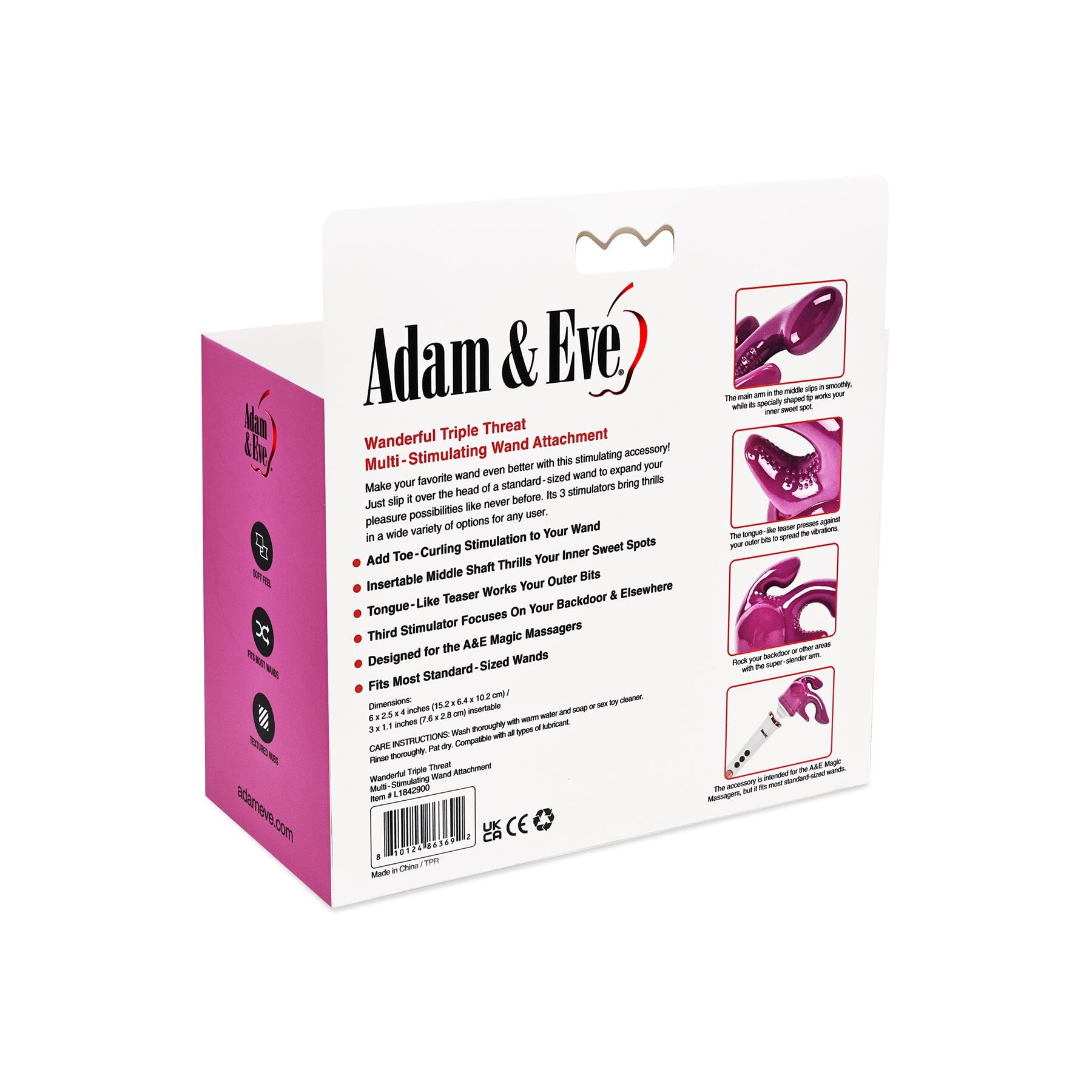 Adam & Eve Wanderful Triple Threat Wand Attachment - Packaging - Back
