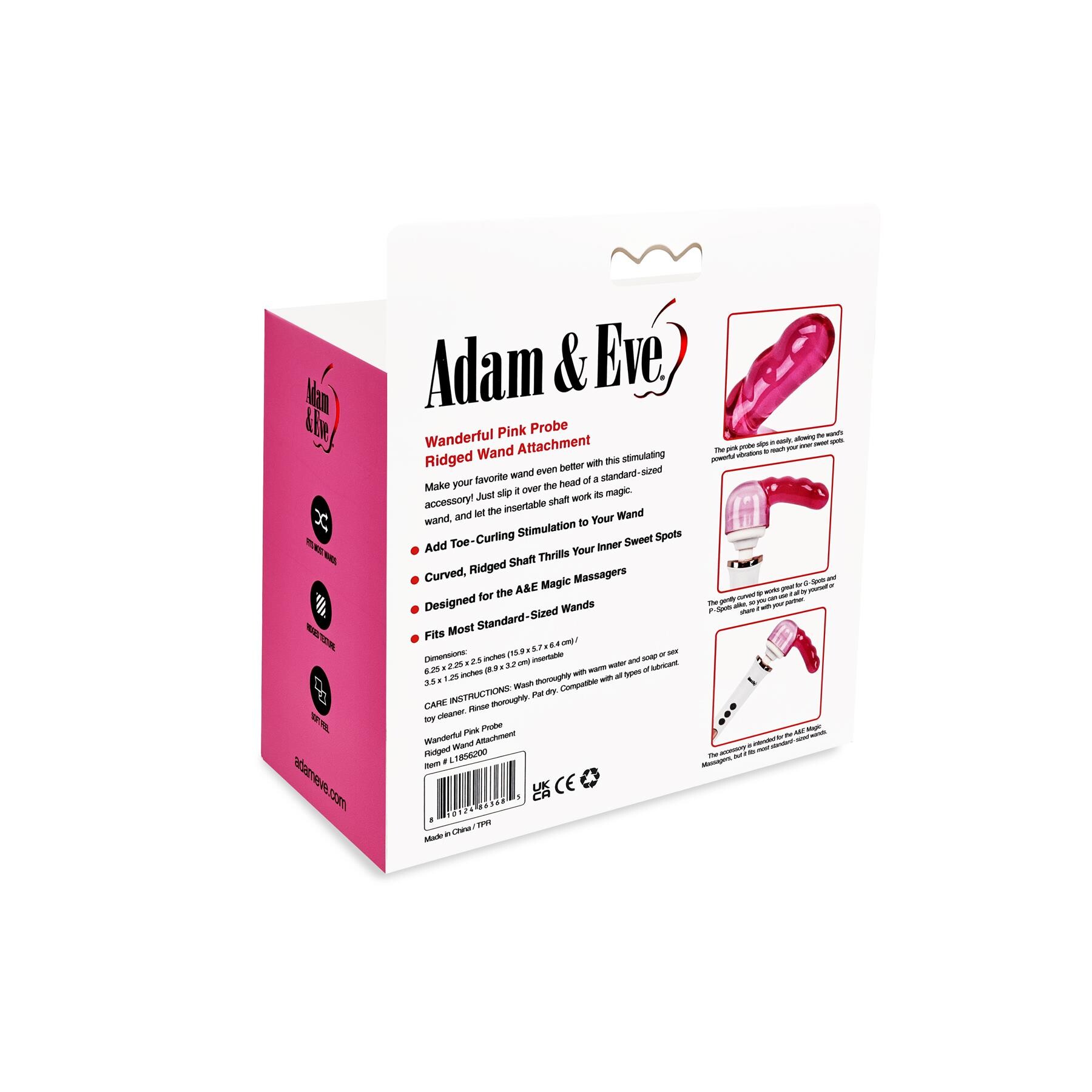 Adam & Eve Wanderful Pink Probe Wand Attachment - Packaging - Back