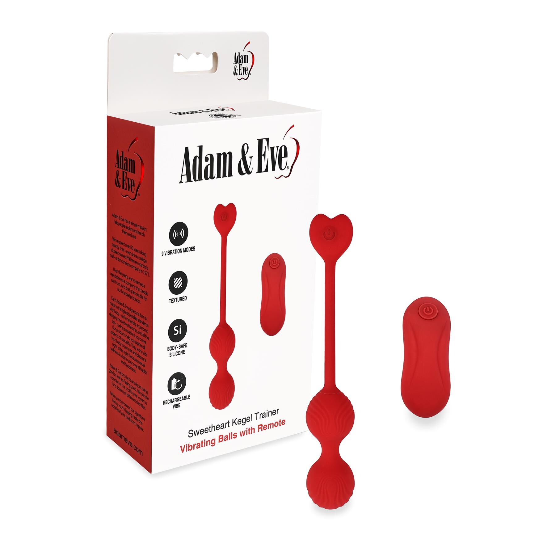 ADAM & EVE SWEATHEART KEGEL TRAINER AND FRONT PACKAGE