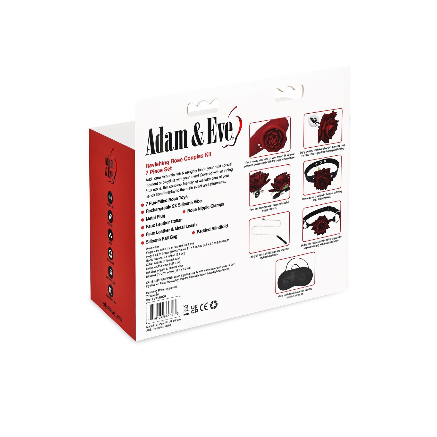 ADAM & EVE RAVISHING ROSE COUPLES KIT BACK OF PACKAGE