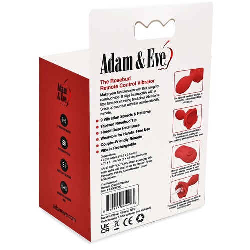 ADAM & EVE THE ROSEBUD BACK OF PACKAGE