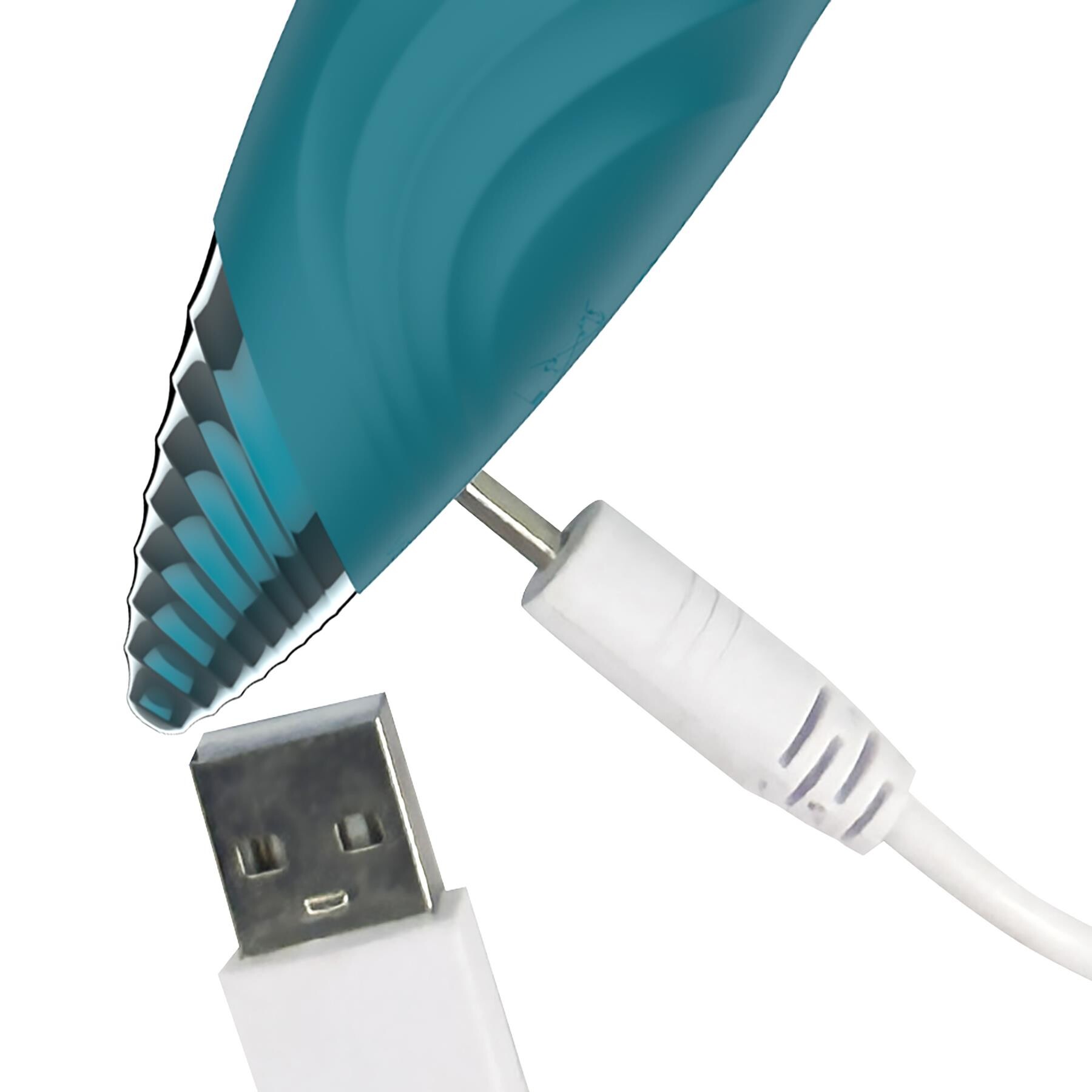 Adam & Eve Dew Drop Petite Wand Massager - Showing Where Charging Cable is Placed