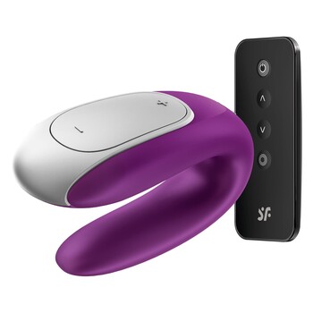 Satisfyer Double Fun Couples Massager Product and Controller view 1 purple