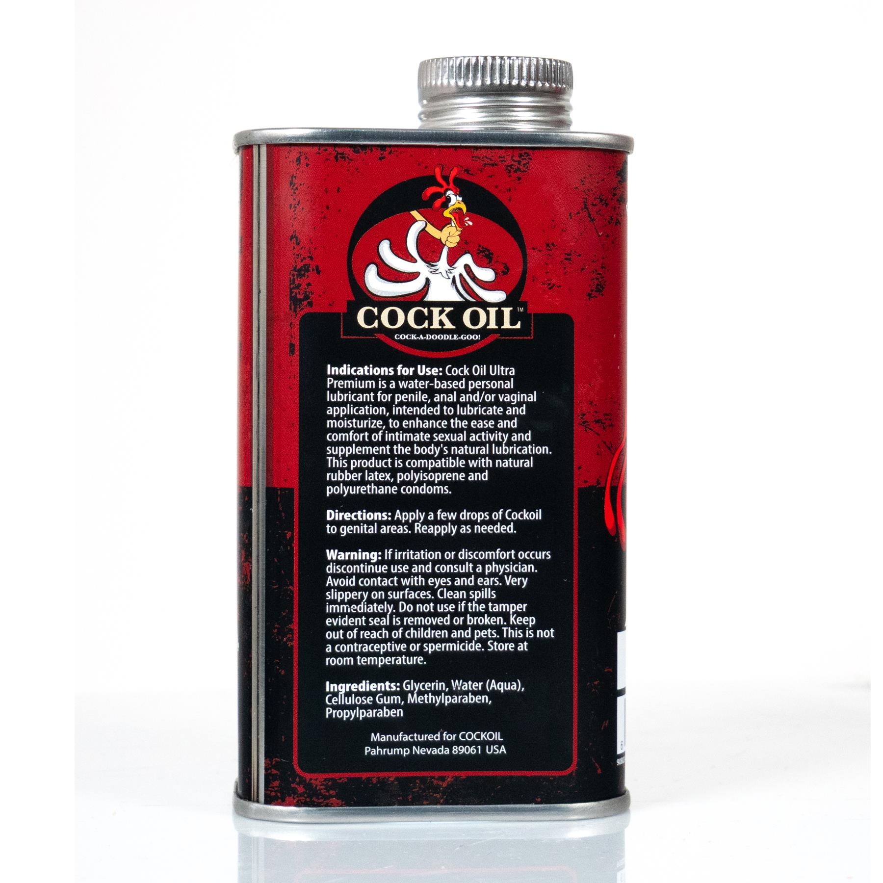 Cock Oil Water-Based Lubricant – Metal Can with Inner Plastic Liner back