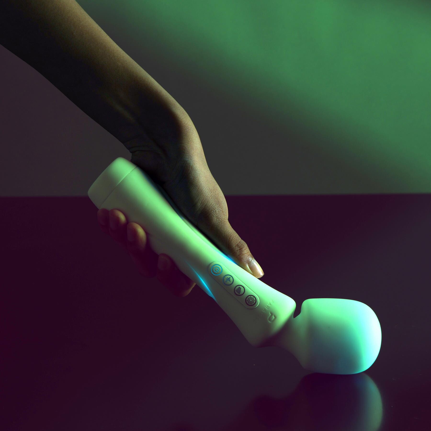 Illumination Wand Massager not glowing demonstrating wand head flexibility