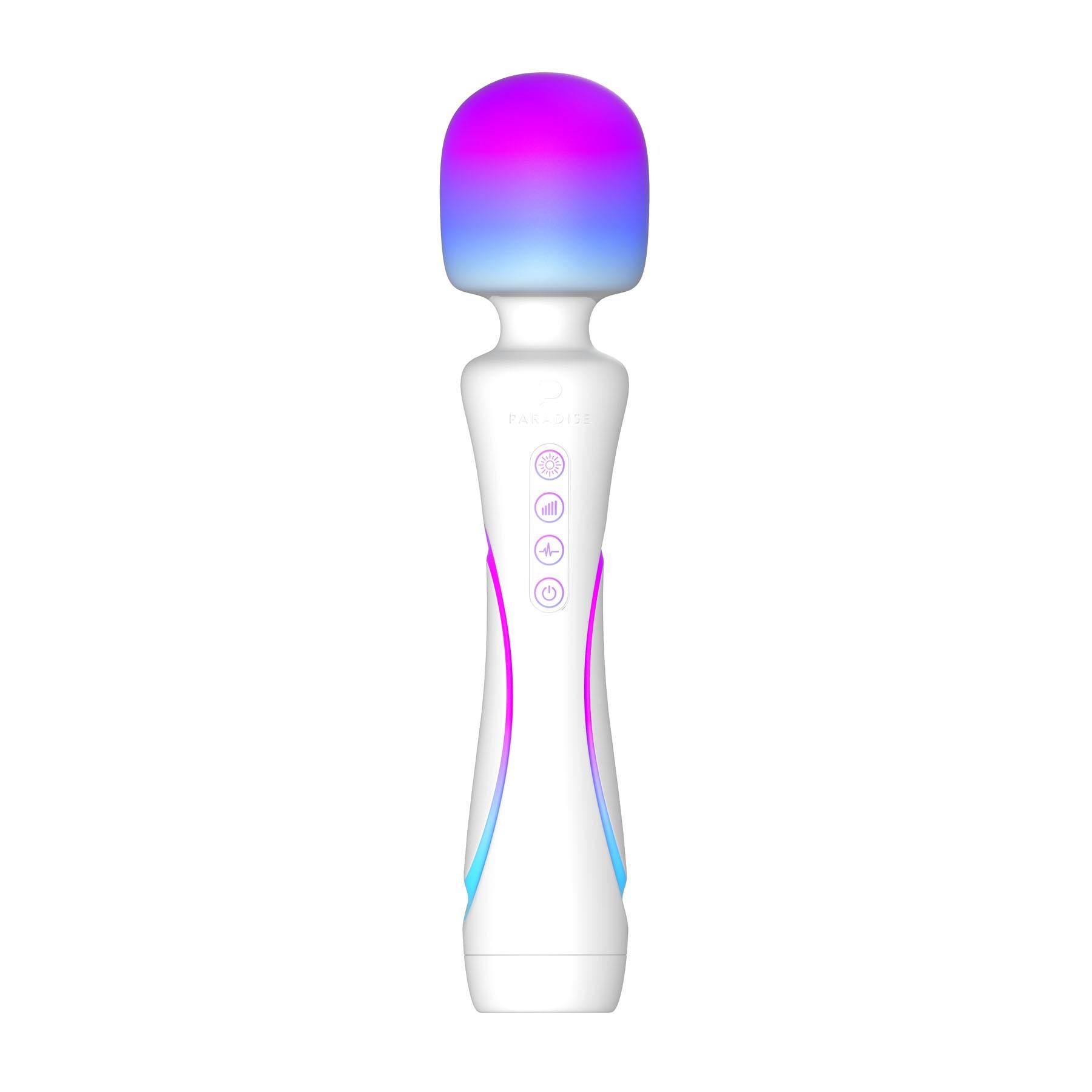 Illumination Wand Massager full view with lights on showing activation buttons