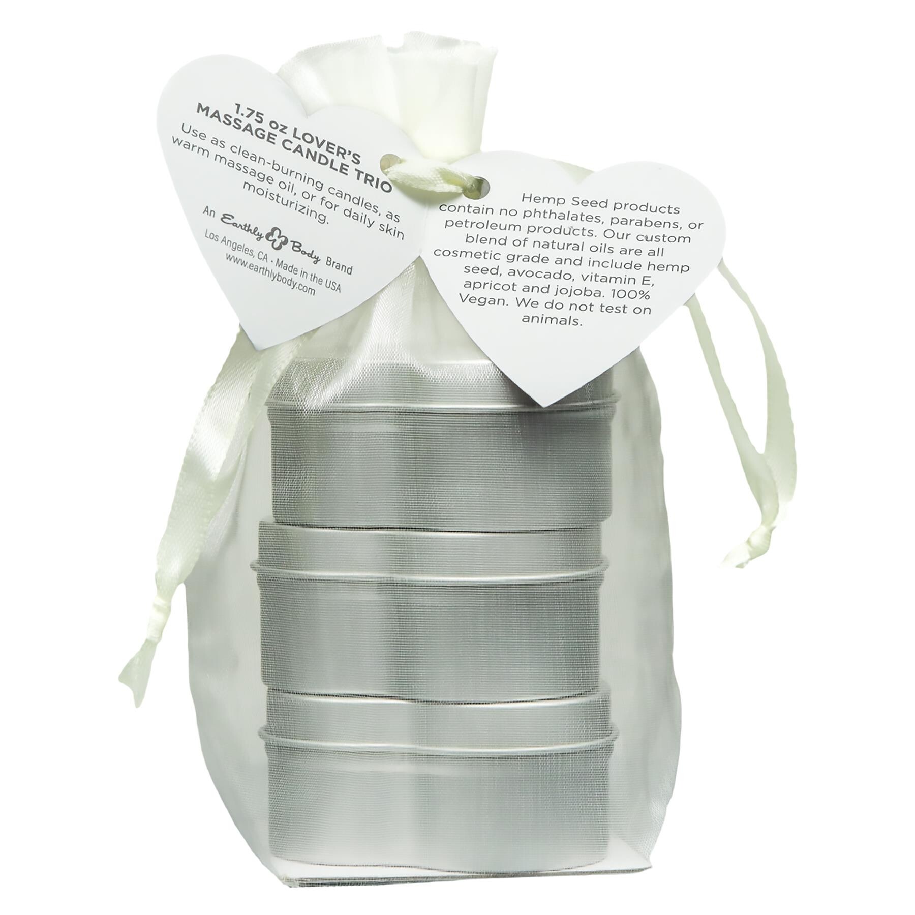 Trio Of Love Massage Candles all 3 in bag back of bag