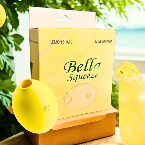 Bella Squeeze Lemon Vibrator and package shot 1