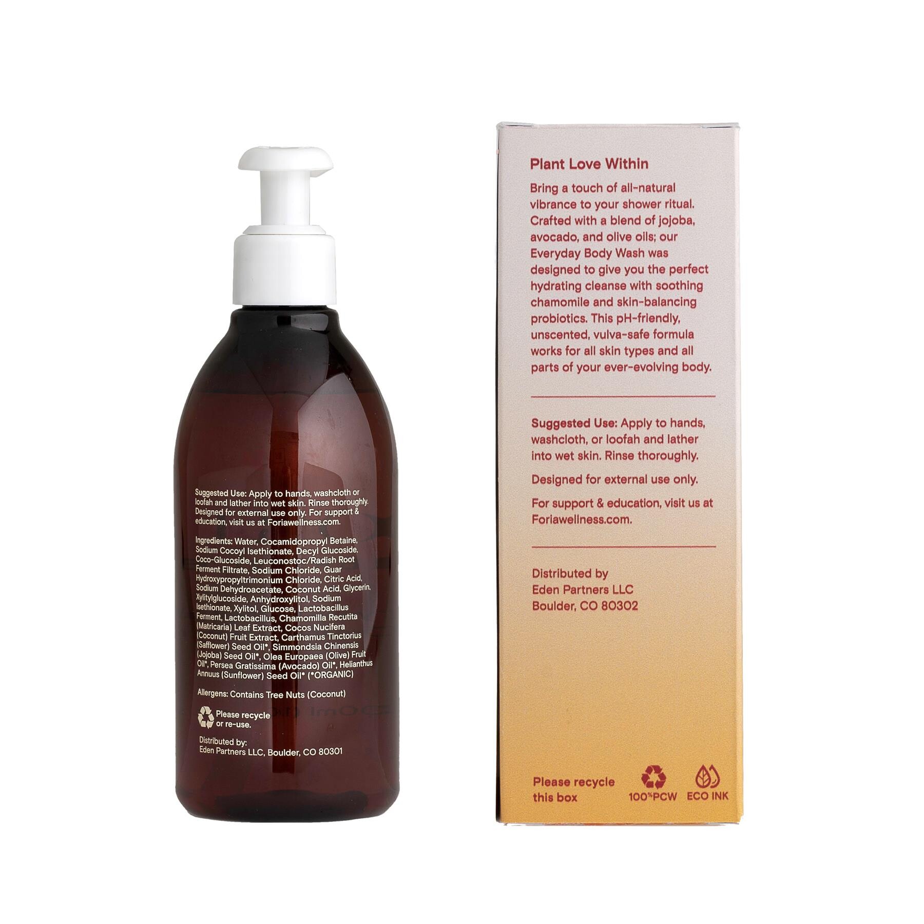 Vibrance body wash with organic botanicals back with box