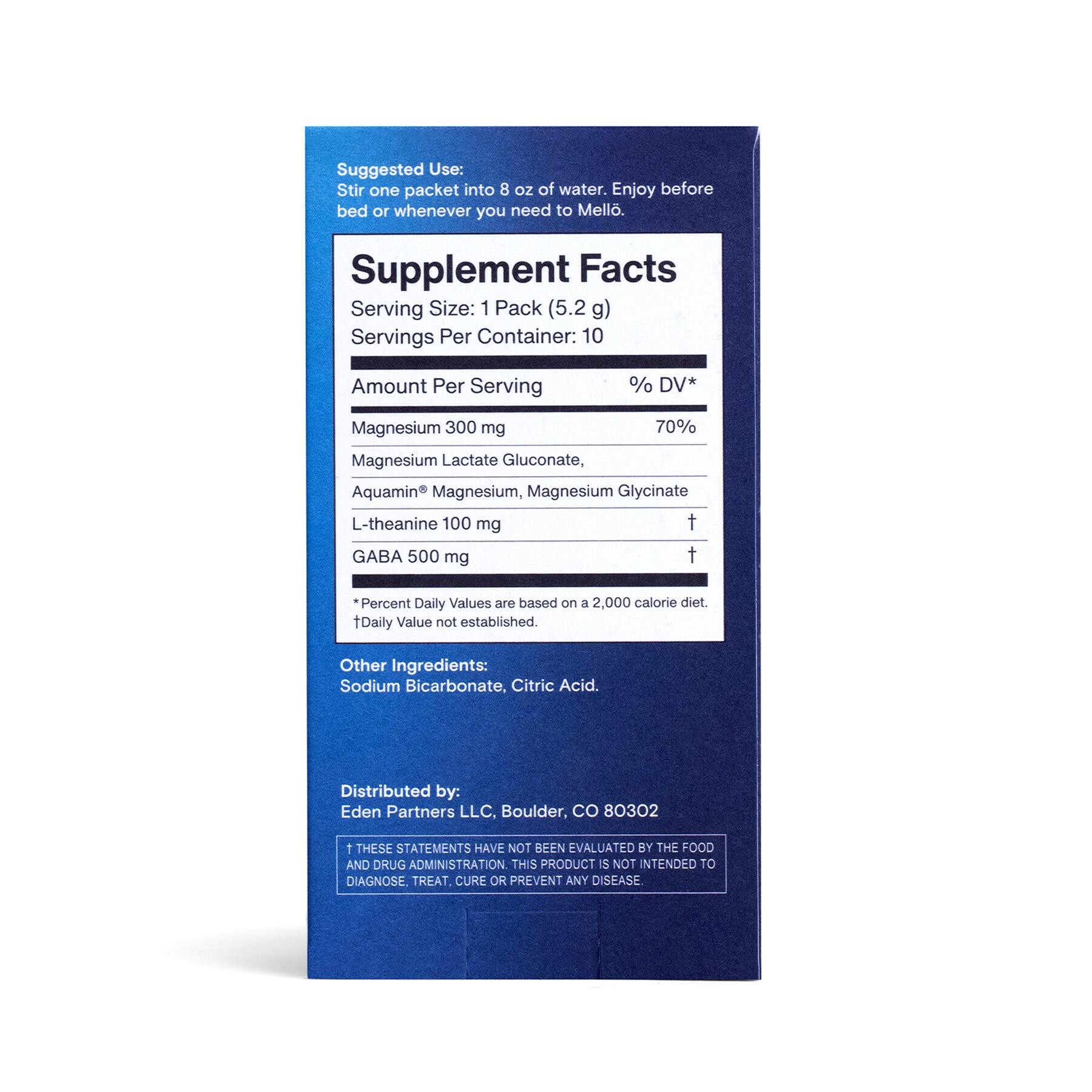 Mellö Magnesium - 10 Travel Sticks unflavored back