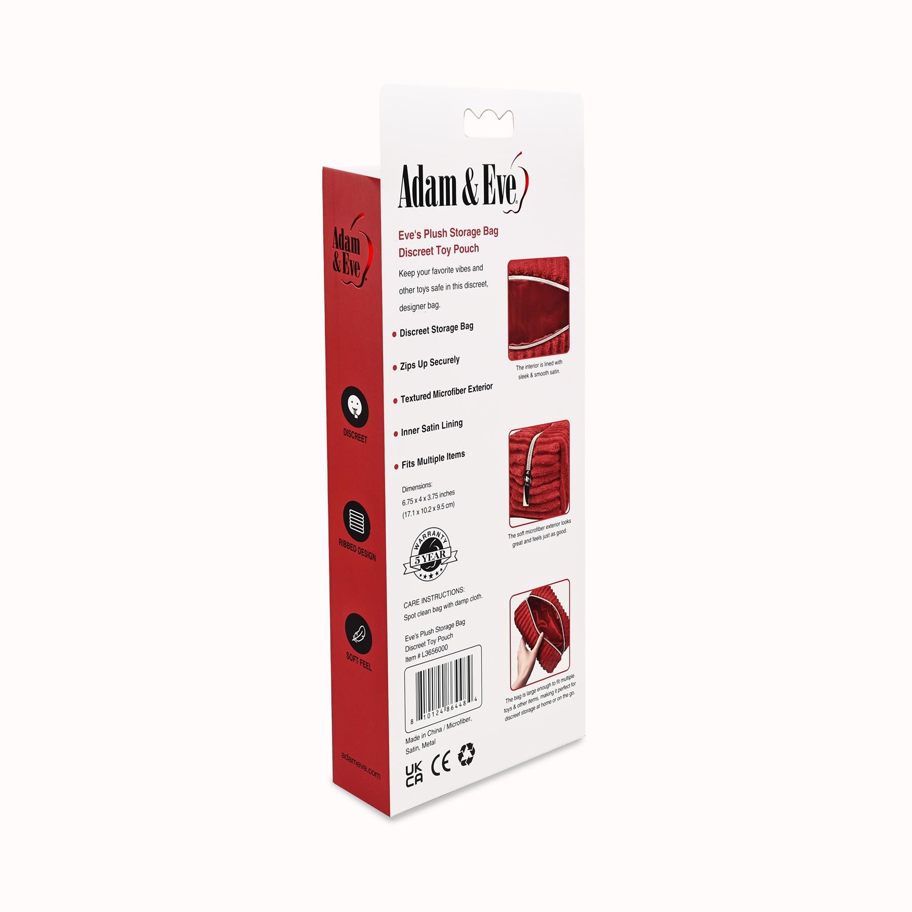 EVE'S PLUSH TOY STORAGE BAG - BACK OF PACKAGING - RED