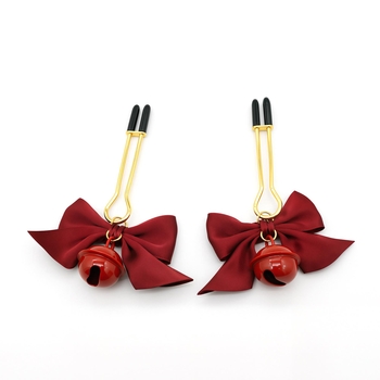 Bells and Bows Nipple Clamps - Product Shot - Red