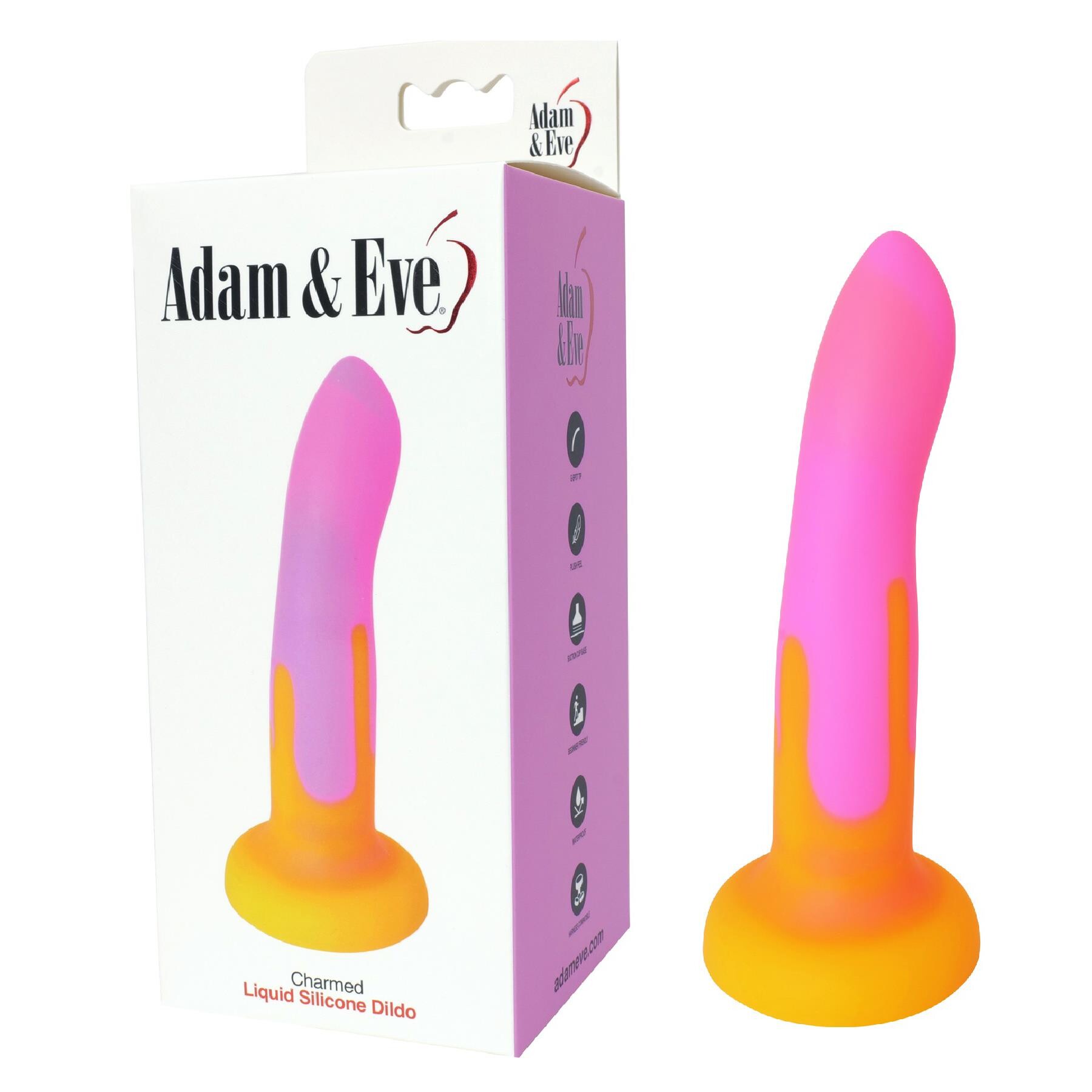 A&E Charmed Liquid Silicone Dildo - Product and Packaging