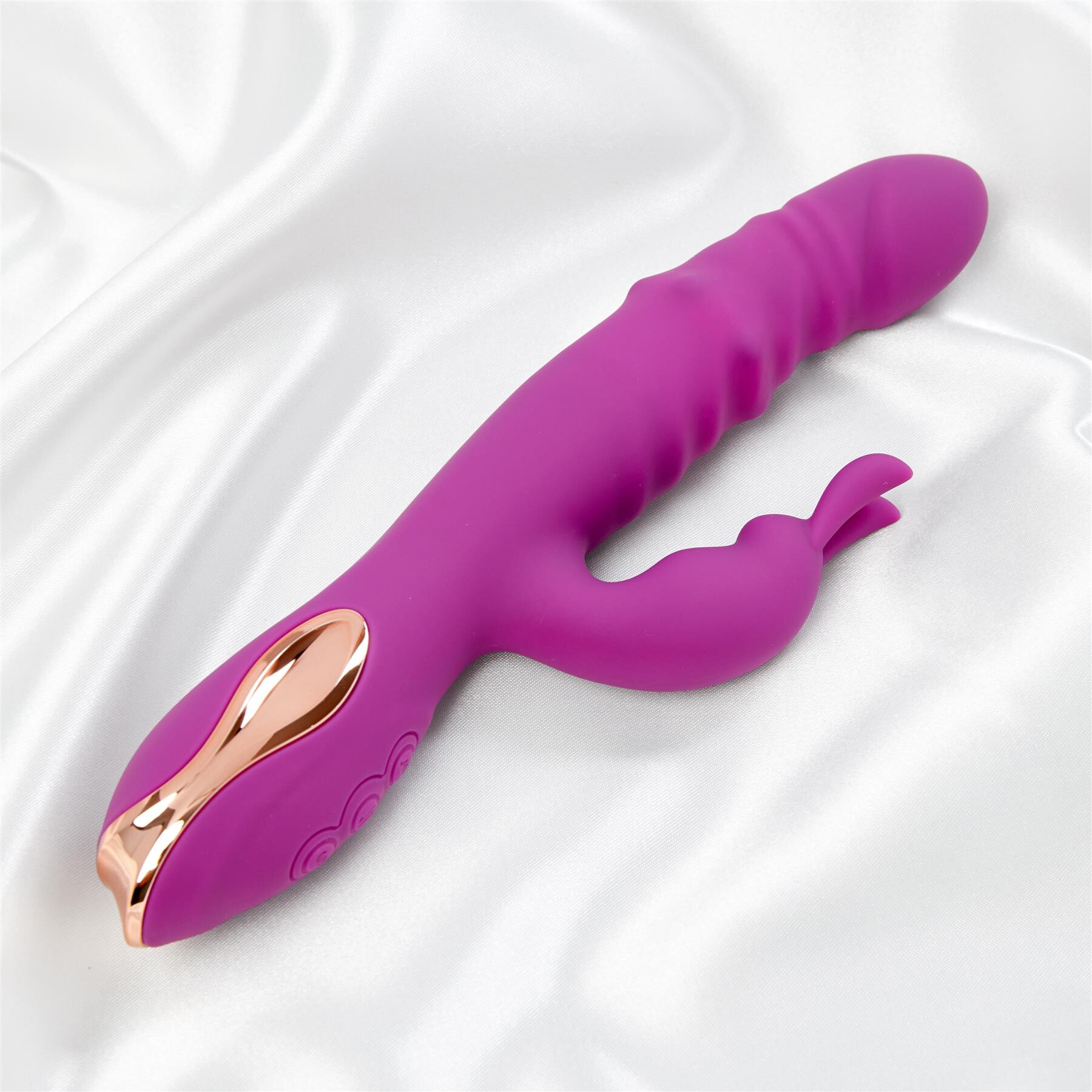 Adam & Eve Rose Gold Come-Hither G-Spot Dual Stimulating Rabbit flat view 1
