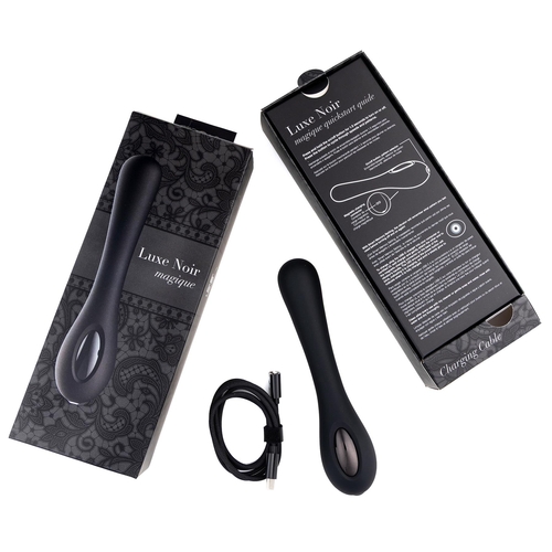 Adam & Eve Luxe Noir Magique Smooth Wand Massager - Product and Packaging