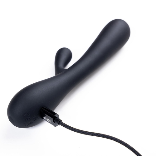 Adam & Eve Luxe Noir Lapine Sleek Rabbit Vibrator - Showing Where Charging Cable is Placed
