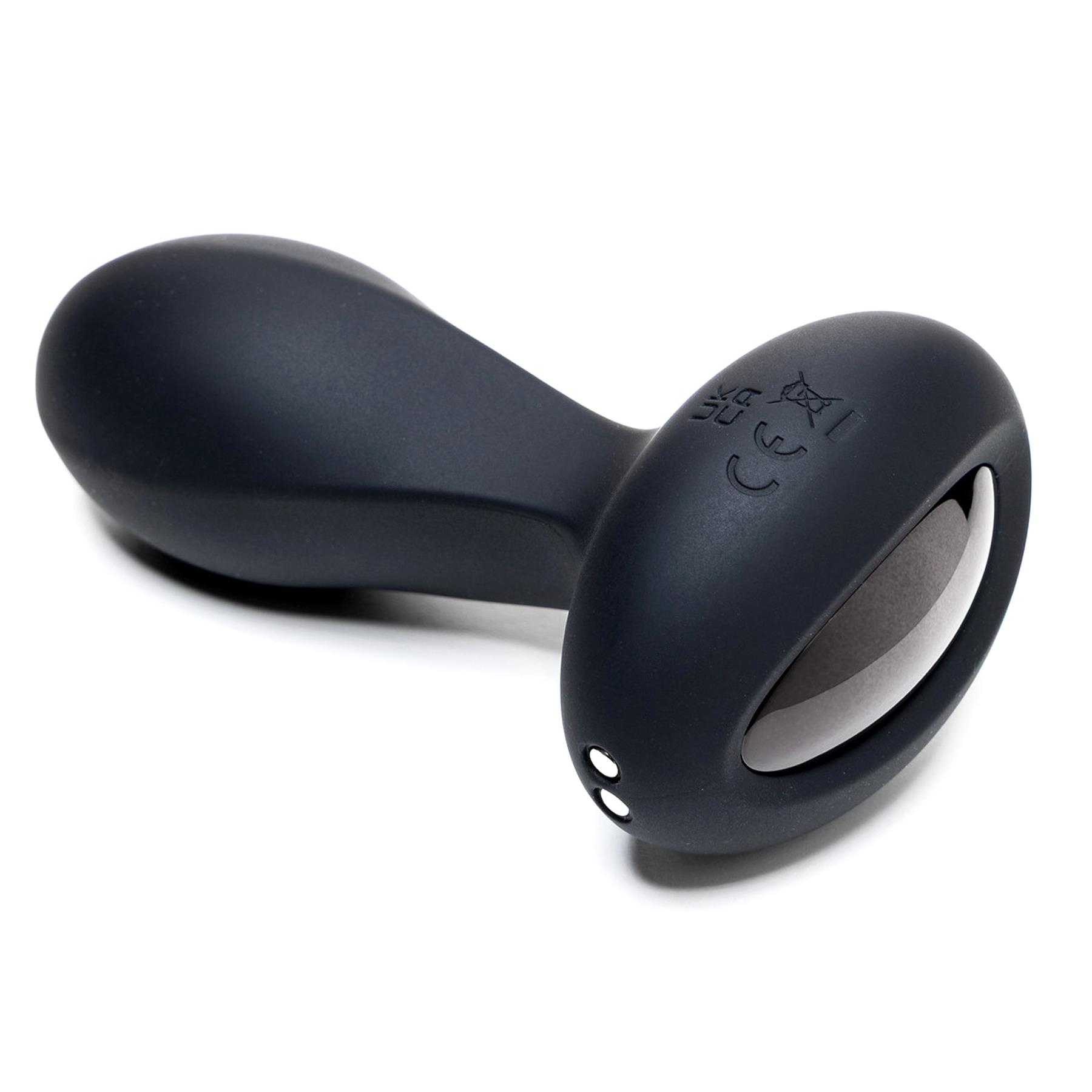 Adam & Eve Luxe Noir Prise Plush Vibrating Plug - Product Shot #4 - Showing Magnetic Charging Port