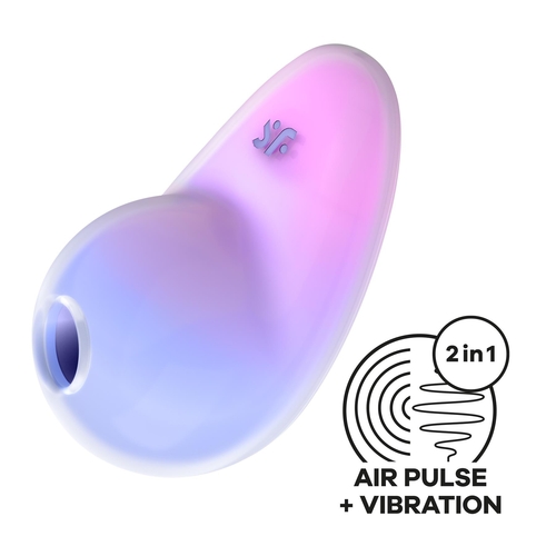 Satisfyer Pixie Dust Air Pulse Clitoral Stimulator showing two in one with air pulse and vibration