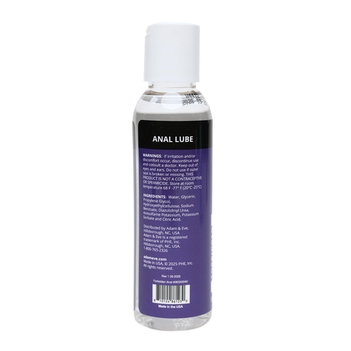 Adam & Eve Forbidden Anal Lubricant 4 oz back of bottle