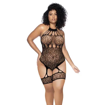 Leopard Halter fishnet body suit glam q/s front