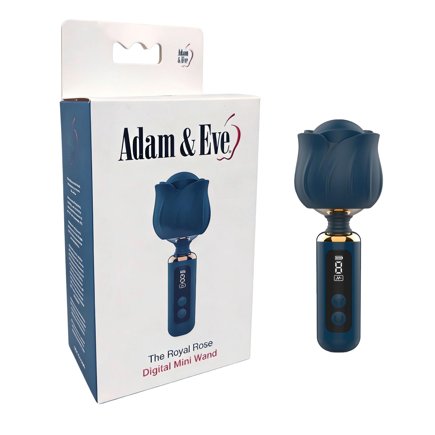 Adam & Eve The Royal Rose Digital Mini Wand - Product and Packaging - Sapphire